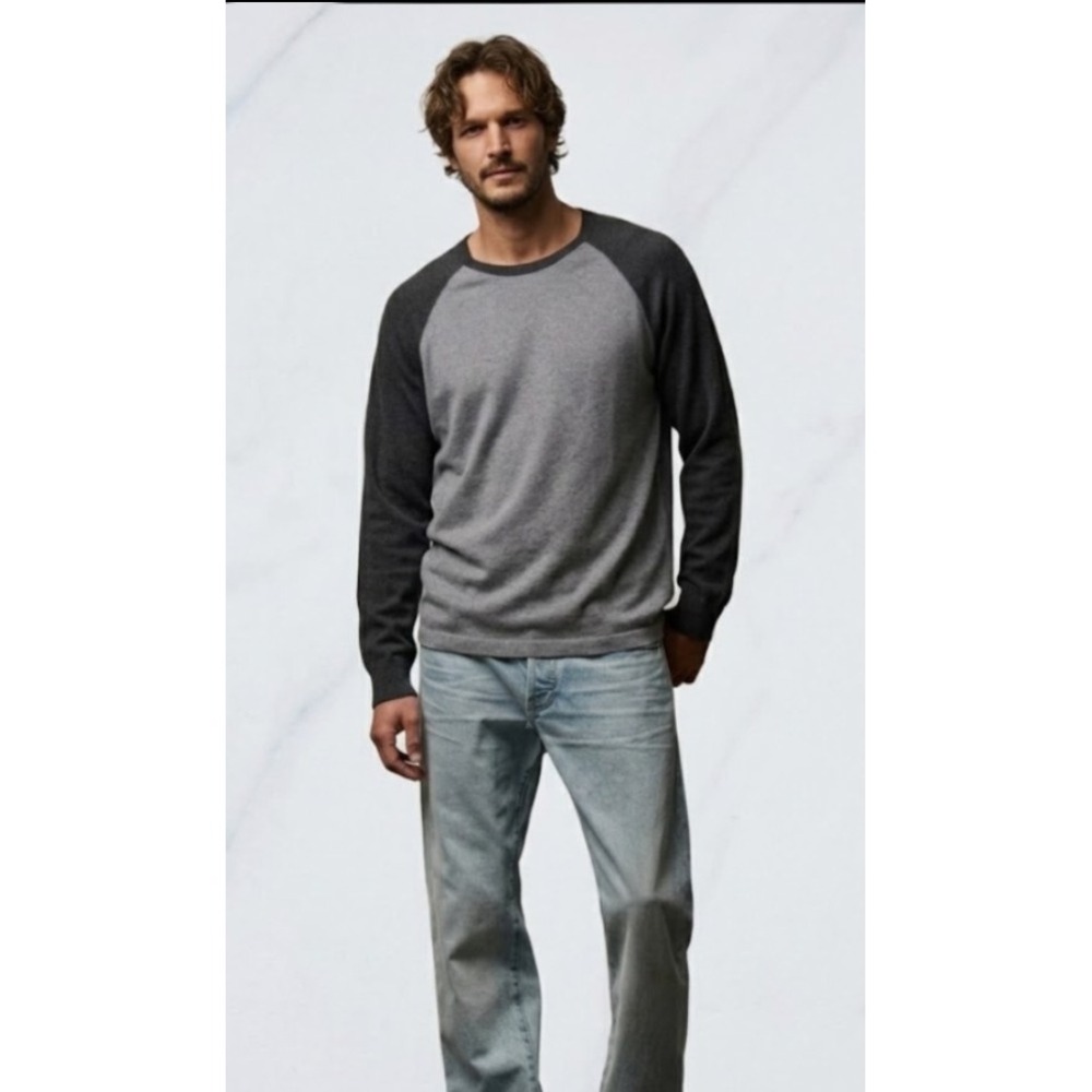 James Perse Men's Sweater Color block Crewneck Raglan Pullover Cotton Cashmere - Picture 5 of 15